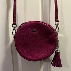 Michael Kors Pebbled Leather Canteen Fuchsia Round Crossbody Bag
